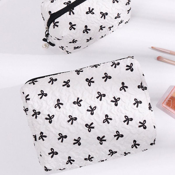 Liten sminkväska Rosa Svart Tryck Rosett Dam Bekväm Kosmetikväska B4I6 Black Pillow bag