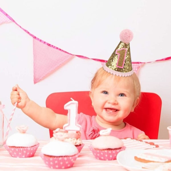 Cirkulär kon födelsedagshatt för barn 1:a-2:a Småbarnsfödelsedagsfest pink 1