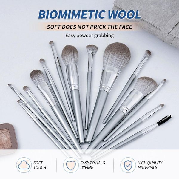 14 st Bärbart Sminkborstset Mjukt Professionellt Sminkborstset Lämpligt För Kvinnors Skönhet L9P8 Silver 14pcs
