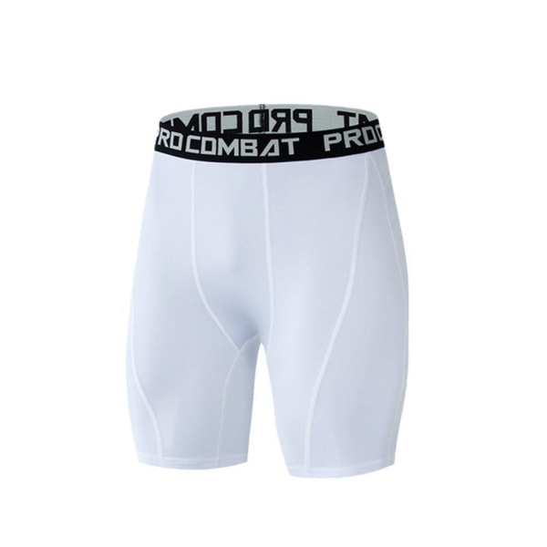 Kompressionsbyxor Sportshorts Elastiska män Snabbtorkande Breat white L