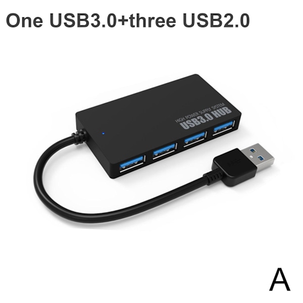NY 4-Portars Hub Splitter USB 3.0 Höghastighetsadaptrar Multi PC Laptop Desktop blackA usb3.0