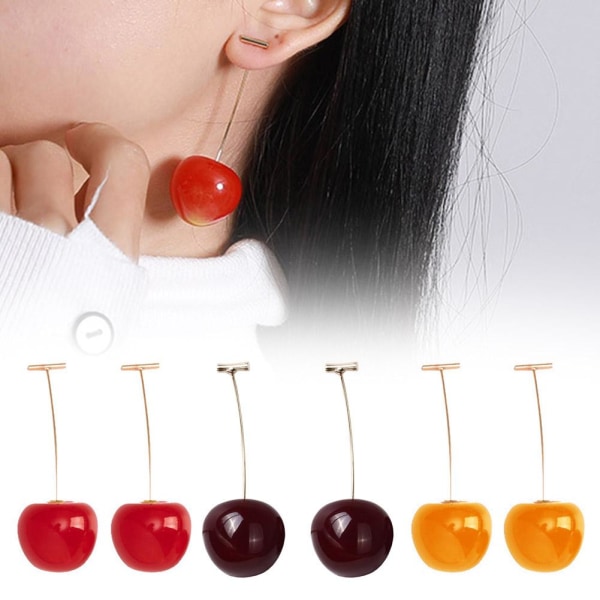 Mode söt körsbär Simulering frukt örhängen Örhängen Drop Stud Cut Dark Red One size