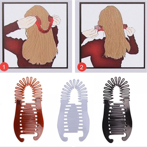 Hårkammar med sammanlänkande bananform, stretchiga och flexibla, hårklämmor, flexibel hästsvans 6Y2 black One-size 3pcs