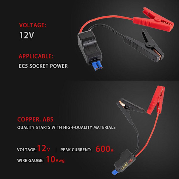 Startkabel EC 5 Kontakt Alligatorklämma Booster Batteri Bil Jump Starter G6