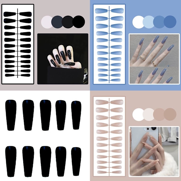 Manikyr Enfärgad Falska Naglar Lång Nagel Konstgjord Nagel Falska Trapetsformade Konstnaglar P4r3 style 7 1set