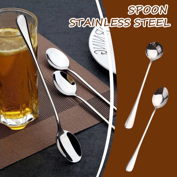 Rostfritt Stål Tesked Lång Omrörarsked Kaffesked Kök round spoon silver One-size
