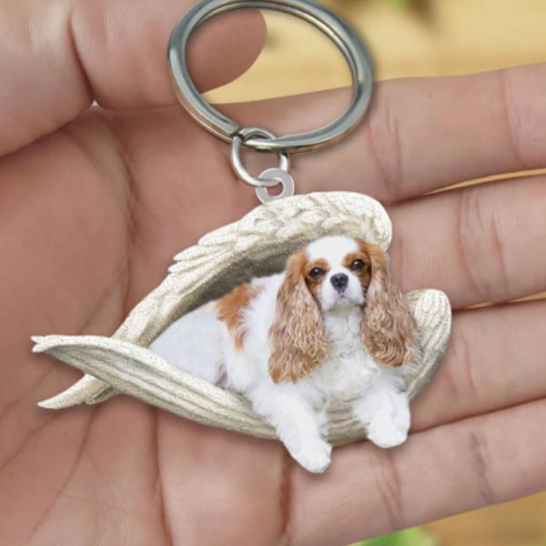 U/H sovande ängel akryl nyckelring, hund som sover i änglavingar Schnauzer One-size