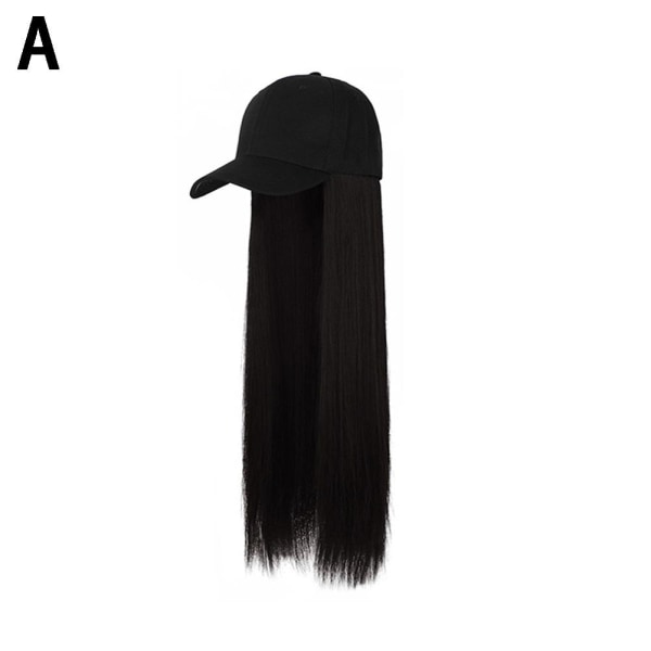 Svart cap med peruk grill sommar långt rakt/lockigt hår brownish black Duck tongue cap black
