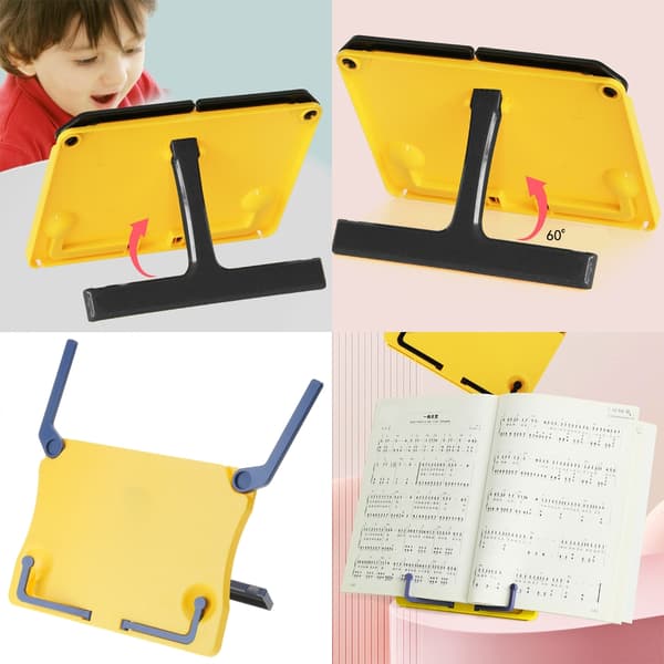 Sammenklappeligt musikstativ til skrivebord med sideclips, holder til noder