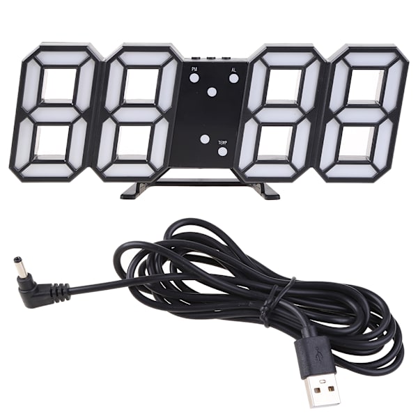 3D LED digital väckarklocka Ljusstyrka Justerbar elektronisk vägghängande klocka Black - Green word