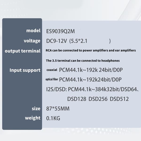 ES9039Q2M-omformerbrett I2S-inngang DSD512 dynamisk forbedret dekoding
