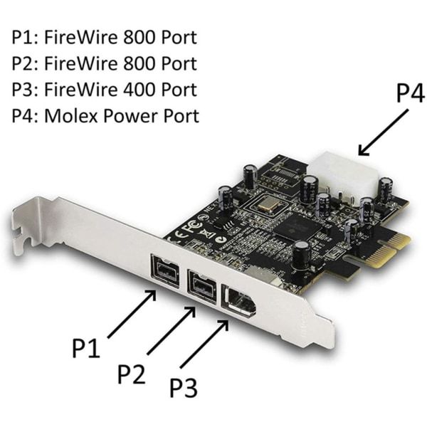 1394 expansionskort PCIE 1X till IEEE 1394 videoadapter 1x 1394A 6Pin + 2x 1394B 9Pin Controller Firewire-kort för PC Without Cable