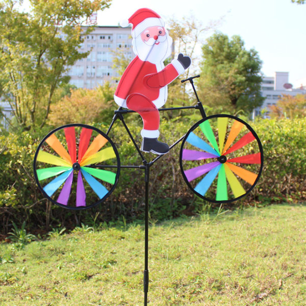 3D stor snögubbe jultomten på cykel väderkvarn vindspinnare Whirligig Yard Garden