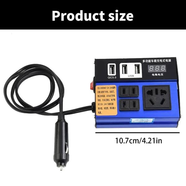 Strømomformer for lastebil, bil, laderadapter, konverterer 12V/24V til 110V/220V