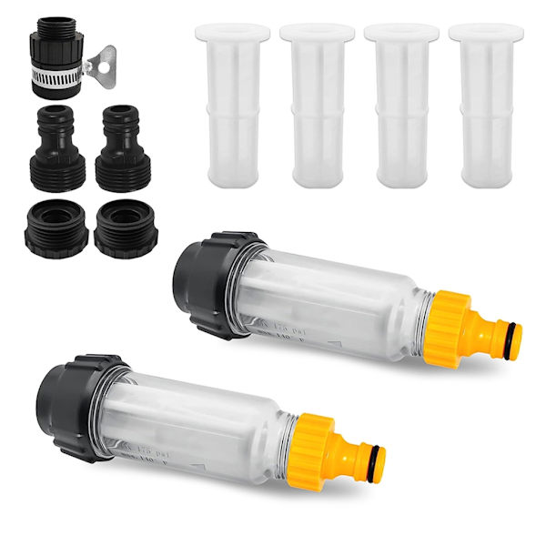 Vattenfilter Trädgårdsslang Set 2 Delar 3/4 Tum Förfilter Trädgårdspump med 5 Snabbkopplingar + 4 Filterinsats Vattenfilter