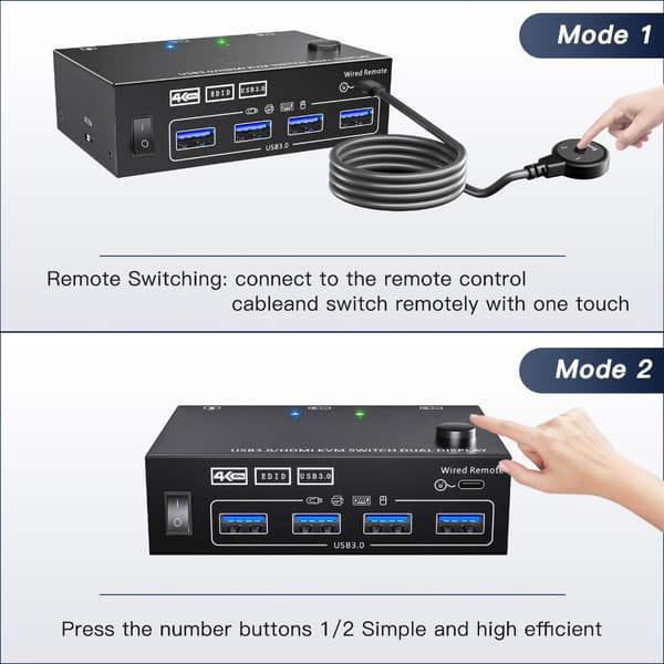 USB3.0 Högupplöst Multimediaport Dubbelkanal KVM-switch