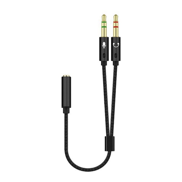 3,5 mm Jack Y-kabel Mikrofon Headset Audio Splitter-kabel hona till 2 hane hörlurar Mic Aux Adapter-kablar för telefon Black