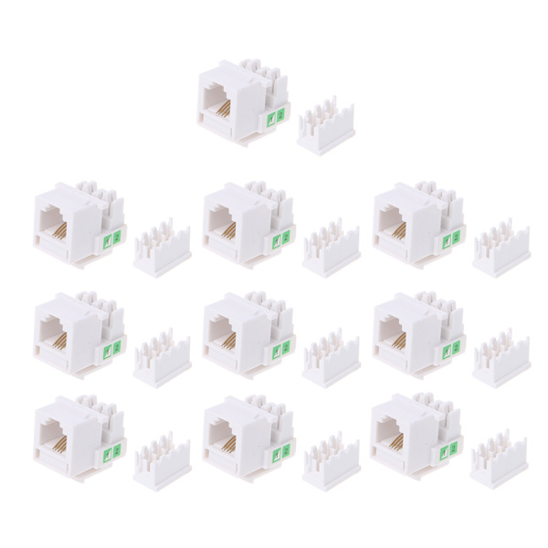 Verktøyfri Telefonmodul RJ11 CAT3 Stemmemodul Gullbelagt Adapter Koblingskabel Telecom Voice Keystone Jack 10 stk