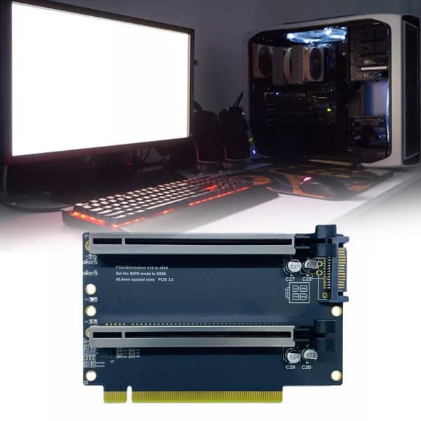 PCIE X16 splitter PCIE X8X8, SATA strømversion 40,4 mm plads