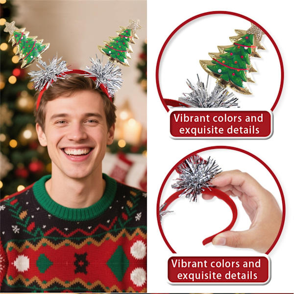 Glitrende julehårbøjle stjerne/træ hårstyling tilbehør sæsonbestemt pynt E.
