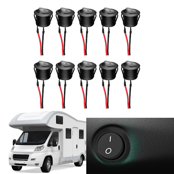 Runda vippströmbrytare ON/Off-brytare 23mm Växelströmbrytare 12V för bilfordon 2 stift