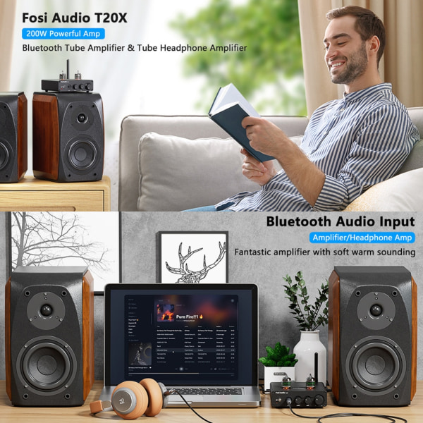 FosiAudio T20X 100W BT5.0 Vakuumrörförstärkare Power TPA3221 Hörlursförstärkare för hemmabiohögtalare UK