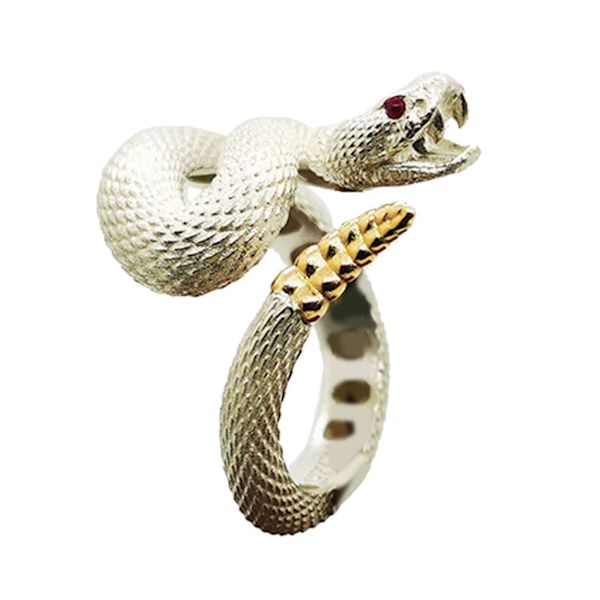 Skallerorm Ring för Kvinnor Män Retro Silver Färg Snake Kvinnlig Ring Justerbar Punk Ring Goth Par Smycken Present Black - B Open