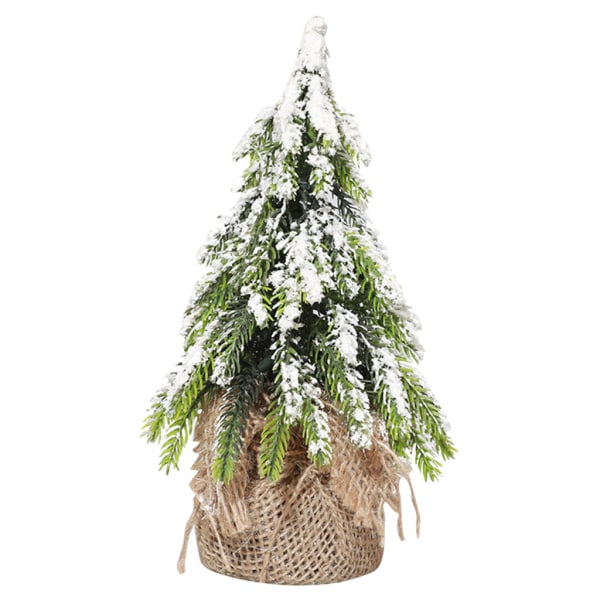 Desktop Miniatyr Snow Pine Tree Mini Julgranar Burlap Base Bord Dekor White