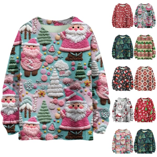 Långärmad jultröja för damer 3D-jultröja med tryck Multi XL