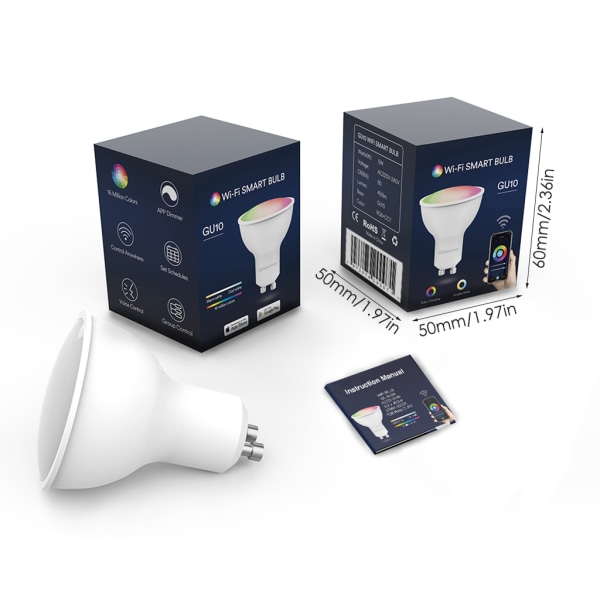 WiFi för smarta glödlampor, GU10 Dimbar RGB 5W LED App Contorl Färgskiftande glödlampor för sovrum, vardagsrum 2700~6500K