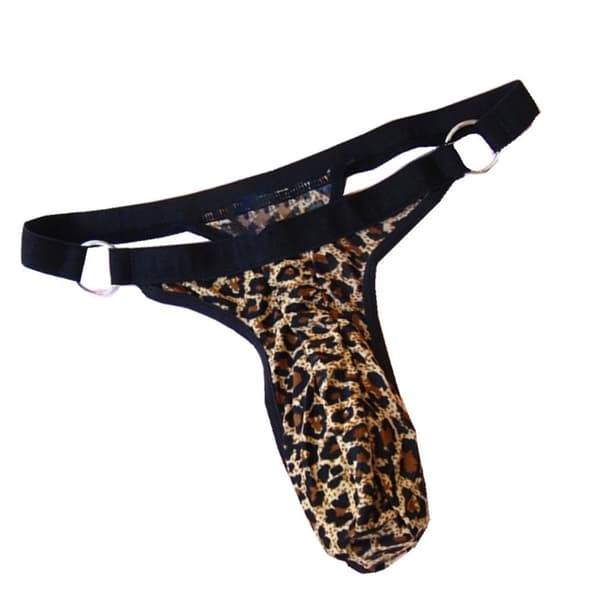 Tanga för män med leopardmönstrad framficka G-string Underkläder Kalsonger