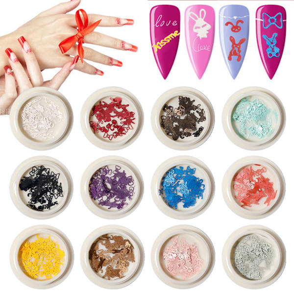 Valentins Nagelglitter Dekaler 12-Färgs Påsk Nagelkonst Klistermärken 3D Kanin Engelska Bokstäver Trämassa Chips Nagelkonfetti
