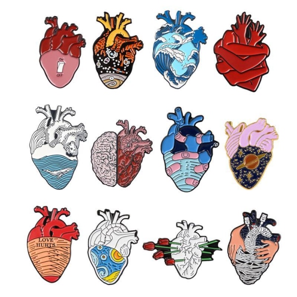 12 stycken Anatomical Heart Pin Kit Medicinsk-nålning Ceremoni Emalj Brosch Pin Emalj Lapel Pins Set för ryggsäckar