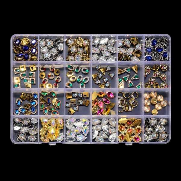 24-Facks Nagelkonst Berlocker Kors Nagel Strass Berlocker Multi-form Nagel Ädelstenar DIY Nagelkonst Dekoration Manikyr Tillbehör