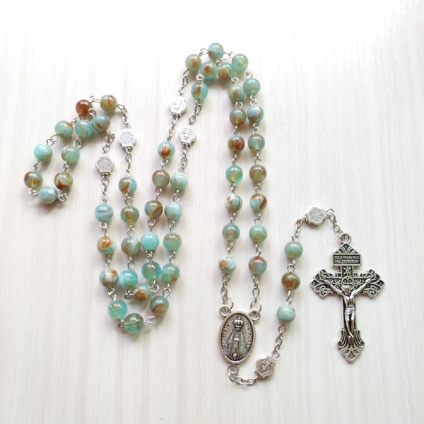 Rosenkrans pärlor halsband 6 mm med Jesus Kristus krucifix för kors katolska hänge
