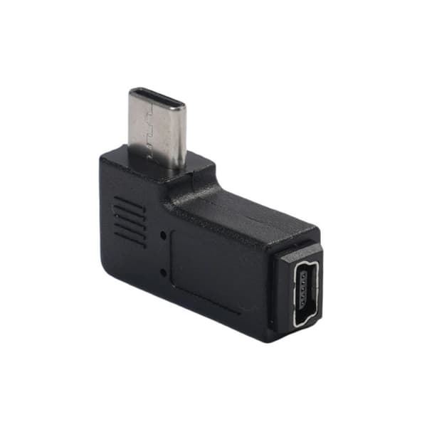 Mini USB - USB C -muunnin, 90 asteen Type-C uros - Mini USB naaras -sovitin