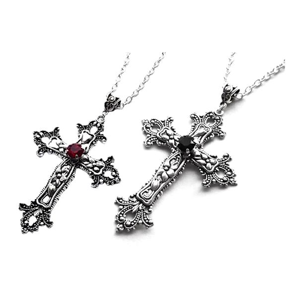 Stort detaljerat korsborrhänge Halsband Silver Färgton Gotisk Punk Smycken Mode Charm Statement Kvinnor Present Red