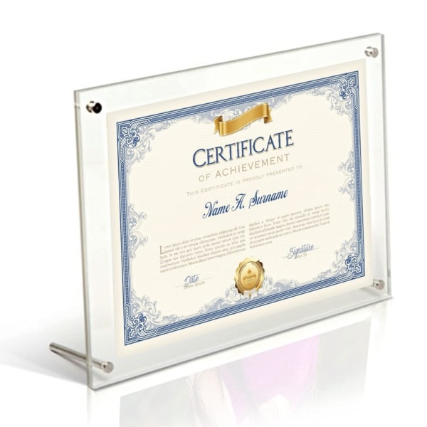 A4 akryl fotoram Displayställ Pappershållare Certifieringshållare för bordsdekorationer i sovsal i sovrum