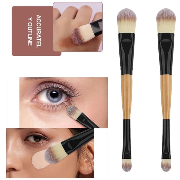 Pakke med 2 dobbeltendede foundationbørster Professionelle makeupværktøjer Bløde børster
