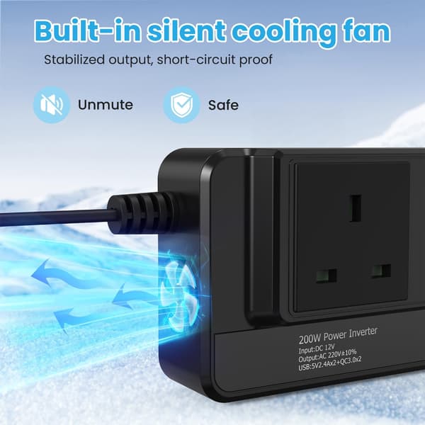 200W Bil Strømomformer 12V til 220V Uttak 4 USB-porter Sikkerhetsbeskyttelse