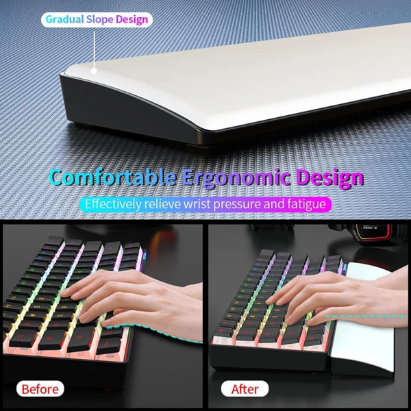 Ajazz ergonomiskt tangentbord handledsstöd 104/87/61 för nyckel handledsstöd Komprimerande handstöd PU läder Bekväm handled B White 104 key