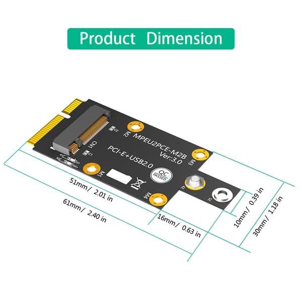 Mini M.2 Key B - PCIE-sovitin kahdella korttipaikalla 3G/4G/5G-moduulille