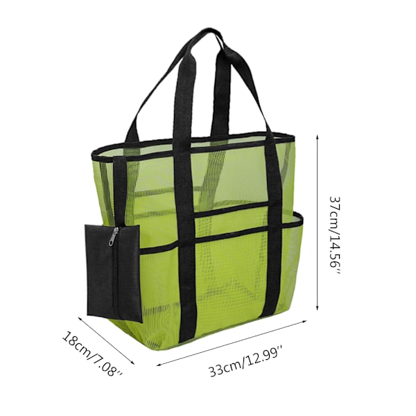 Flera andningsbara fickor Mesh förvaringsväska Stor kapacitet mesh Beach Picknick Reseväska Tote förvaringsväska Handväska Green