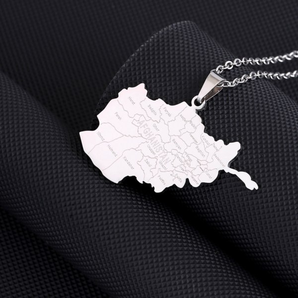 Afghanistan Karta Hänge Halsband Trendigt Silver/Guld Country Territory Halsband Unisex Kvinnor Män Halskedja Justerbar Gold-color - A