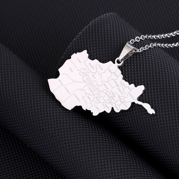 Afghanistan Karta Hänge Halsband Trendigt Silver/Guld Country Territory Halsband Unisex Kvinnor Män Halskedja Justerbar Silver - B