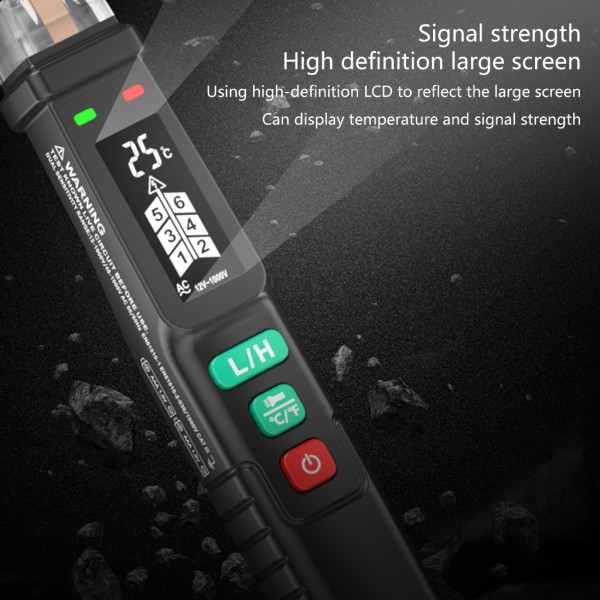 Beröringsfri spänningsdetektor Elektriska verktyg LCD visuellt larm Spänningsindikator Testare Pen Spänningstest 12-1000V