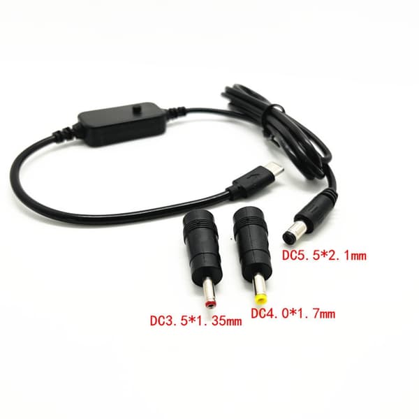 5V 9V 12V 15V 20V USB C til 5.5x2.1mm Kabel Med 2 Utskiftbare Adaptere