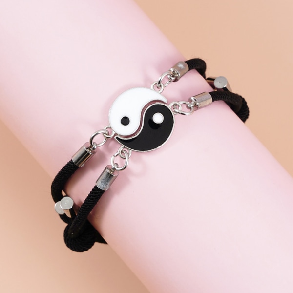 2 st Tai för Chi Yin Yang Par Armband Legering Hänge Justerbara Svarta Kedje Armband Matchande Lover Armband Set Black