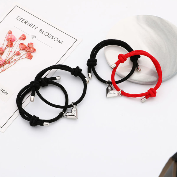 Attraktiva handgjorda hjärtformade par magnetarmband kvinnor älskare par charm kvinnliga manliga parade vänskap smycken Red black