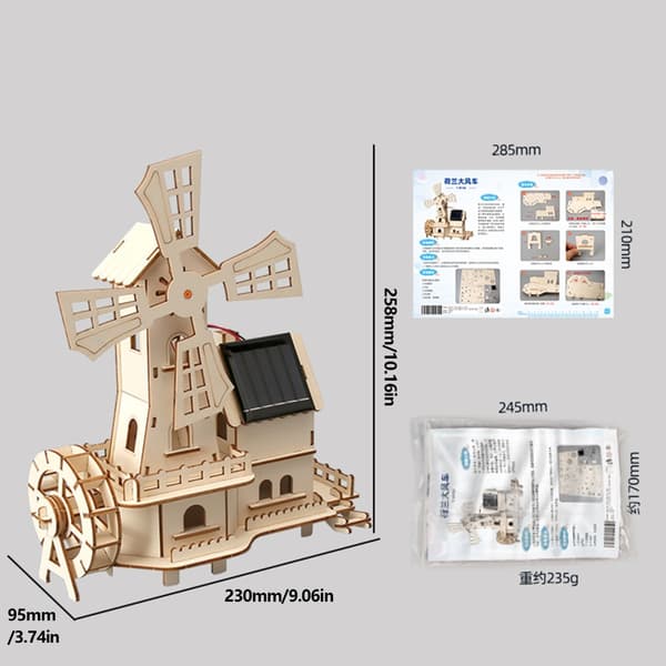 Barn Solenergi Vindmölla Hus DIY Trämodell Lärande Vetenskap Present
